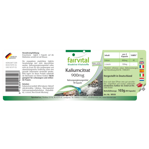 Kaliumcitrat 900mg (fairvital) deutsch