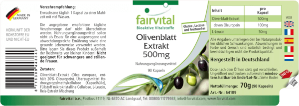 Olivenblatt Extrakt 500mg (fairvital) deutsch