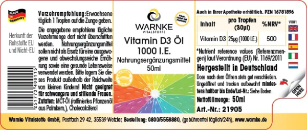 Vitamin D3 Öl 1000 I.E. (Warnke) - deutsch