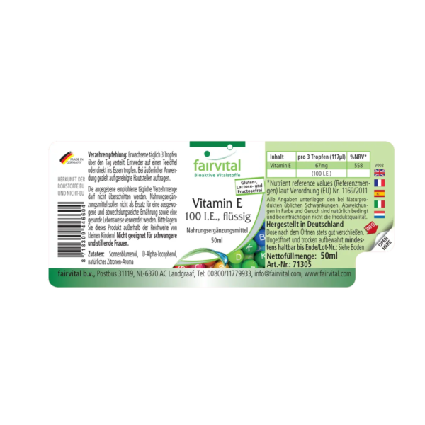 Vitamin E-Öl flüssig - 100I.E. pro 3 Tropfen (fairvital)_deutsch