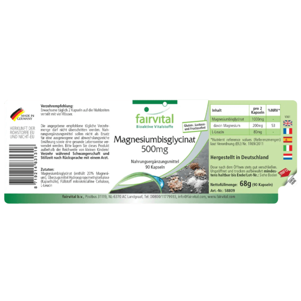 Magnesiumbisglycinat 500mg (fairvital) deutsch