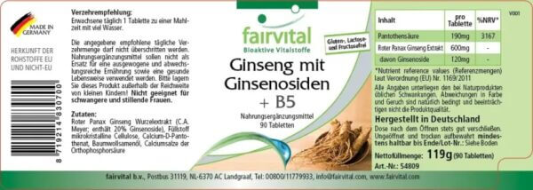 Ginseng mit Ginsenosiden + B5 (fairvital) deutsch
