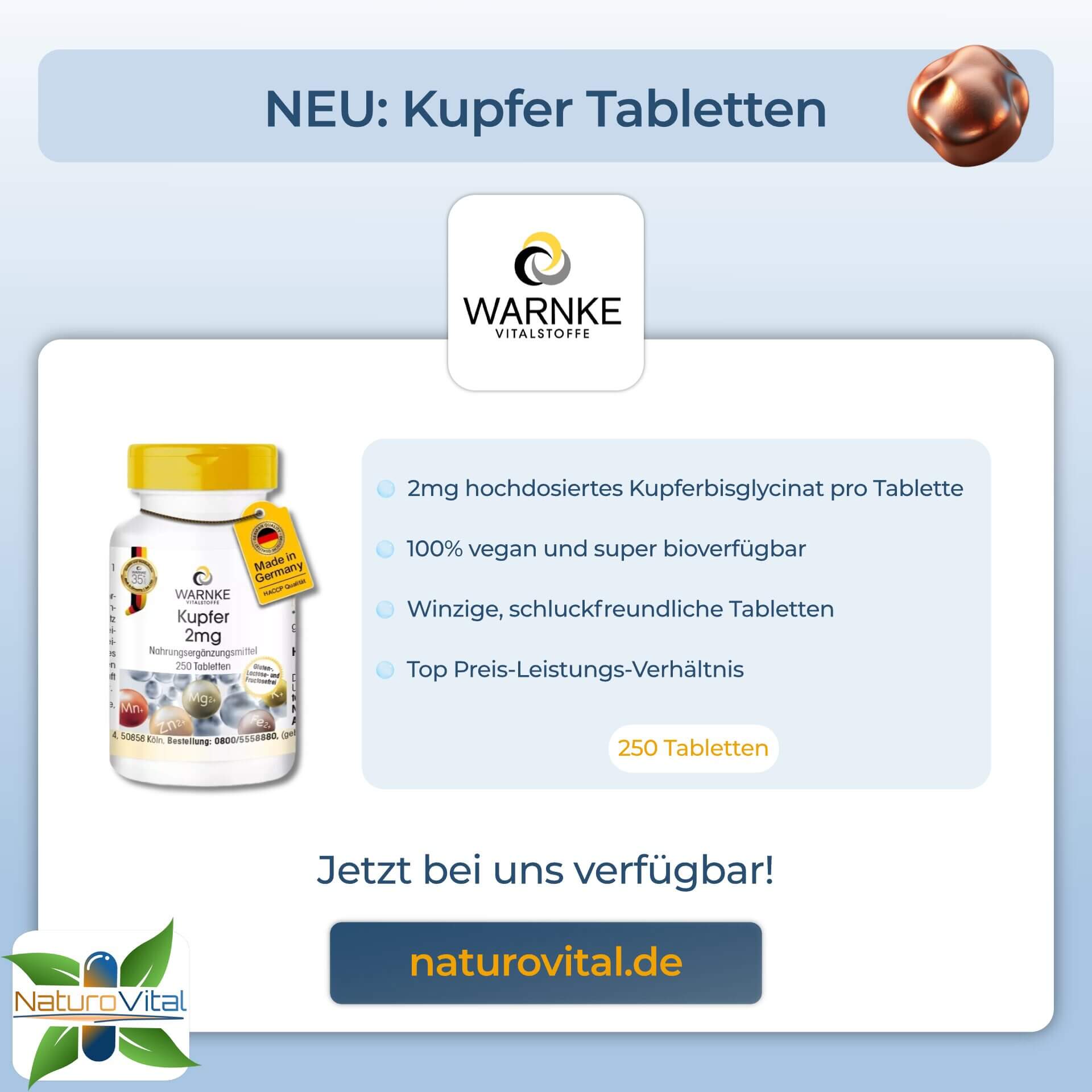 NEU - Kupfer Tabletten von Warnke bei NaturoVital