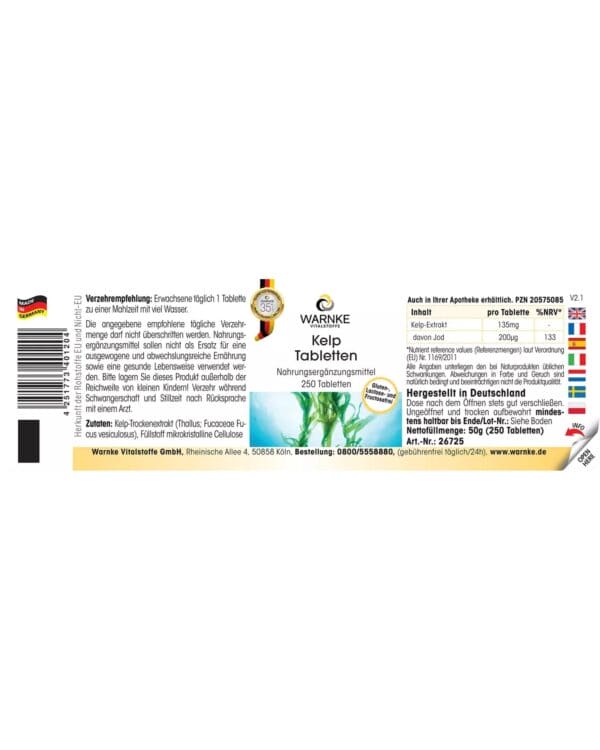 Kelp Tabletten mit 200μg Jod (Warnke) deutsch